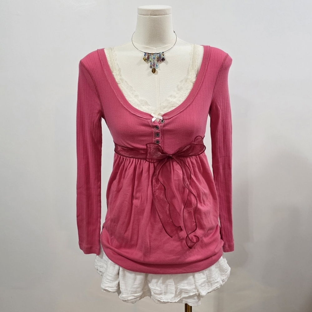 Abercrombie vintage ribbed long sleeve button up babydoll top